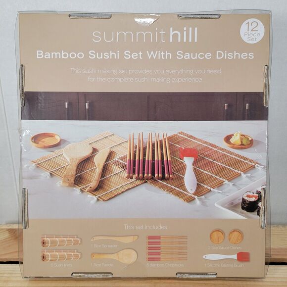 Summer Hill Bamboo Sushi Set w/ Sauce Dishes - NEW - Picture 3 of 3